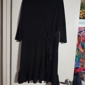 Beige by eci Black 3/4 length Sleeve Faux Wrap Dress